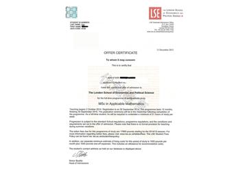 恭喜高同學成功申請到倫敦政治與經(jīng)濟學院研究生應用數(shù)學專業(yè)--優(yōu)越教育