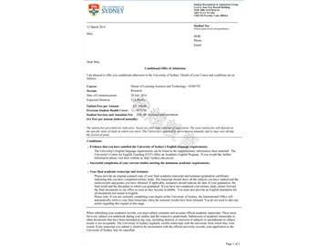 恭喜曹同學成功申請到悉尼大學研究生學習科學與技術專業(yè)--優(yōu)越教育
