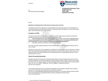 恭喜趙同學成功申請到紐卡斯爾大學研究生高等計算機科學專業(yè)--優(yōu)越教育