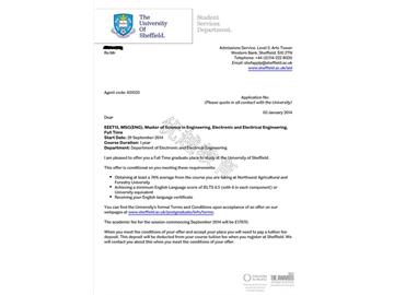 恭喜林同學成功申請到謝菲爾德大學研究生電子和電氣工程專業(yè)--優(yōu)越教育
