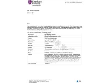 恭喜孫同學成功申請到杜倫大學研究生市場營銷專業(yè)--優(yōu)越教育
