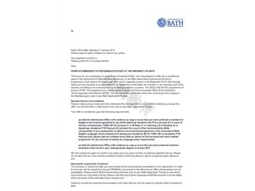 恭喜于同學成功申請到巴斯大學研究生機械工程專業(yè)--優(yōu)越教育