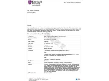 恭喜周同學成功申請到杜倫大學研究生金融專業(yè)--優(yōu)越教育