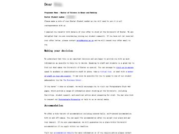 恭喜黃同學成功申請到埃克斯特大學銀行貨幣學專業(yè)--優(yōu)越教育