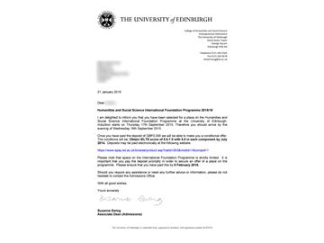 恭喜錢同學成功申請到愛丁堡大學預科--優(yōu)越教育