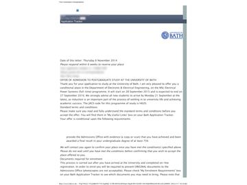 恭喜陳同學成功申請到巴斯大學電子與電氣工程碩士專業(yè) - 優(yōu)越教育