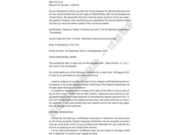 恭喜苗同學(xué)獲得華威大學(xué)會計(jì)金融碩士通知書