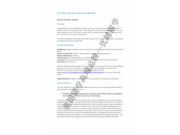 2018offer：恭喜吳同學(xué)獲得華威大學(xué)會(huì)計(jì)與金融專業(yè)碩士通知書
