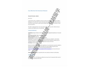 2018offer：恭喜胡同學(xué)獲得華威大學(xué)管理學(xué)專業(yè)碩士通知書(shū)