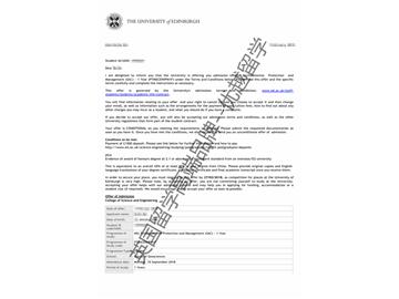 2018offer：恭喜劉同學(xué)獲得愛(ài)丁堡大學(xué)環(huán)境工程專業(yè)碩士通知書