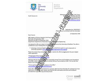 2018offer：恭喜張同學(xué)獲得謝菲爾德大學(xué)機器人專業(yè)碩士通知書