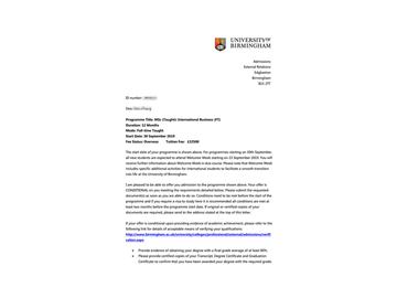 2019offer：恭喜孫同學(xué)獲得伯明翰大學(xué)國(guó)際商務(wù)專(zhuān)業(yè)碩士通知書(shū)