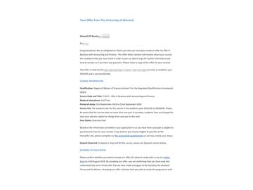 2019offer：恭喜張同學獲得華威大學會計與金融專業(yè)碩士通知書