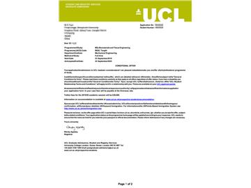 2019offer：恭喜吳同學獲得倫敦大學學院生物材料與細胞工程專業(yè)碩士通知書