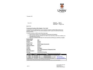 2019offer：恭喜吳同學(xué)獲得新南威爾士大學(xué)金融學(xué)碩士通知書(shū)