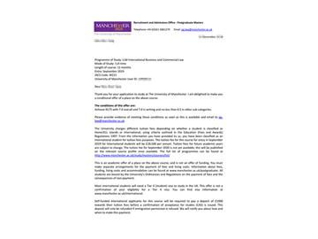 2019offer：恭喜李同學獲得曼徹斯特大學國際商務與貿(mào)易法專業(yè)碩士通知書