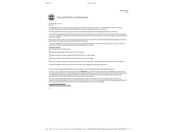 2019offer：恭喜劉同學(xué)獲得愛丁堡大學(xué)（世界排名：18）貿(mào)易法專業(yè)碩士通知書