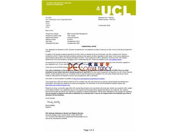 2019offer：恭喜郭同學獲得倫敦大學學院（世界排名：10）金融風險管理專業(yè)碩士通知書