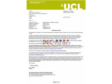 2019offer：恭喜吳同學獲得倫敦大學學院（世界排名：10）數(shù)據(jù)科學與機器學習專業(yè)碩士通知書